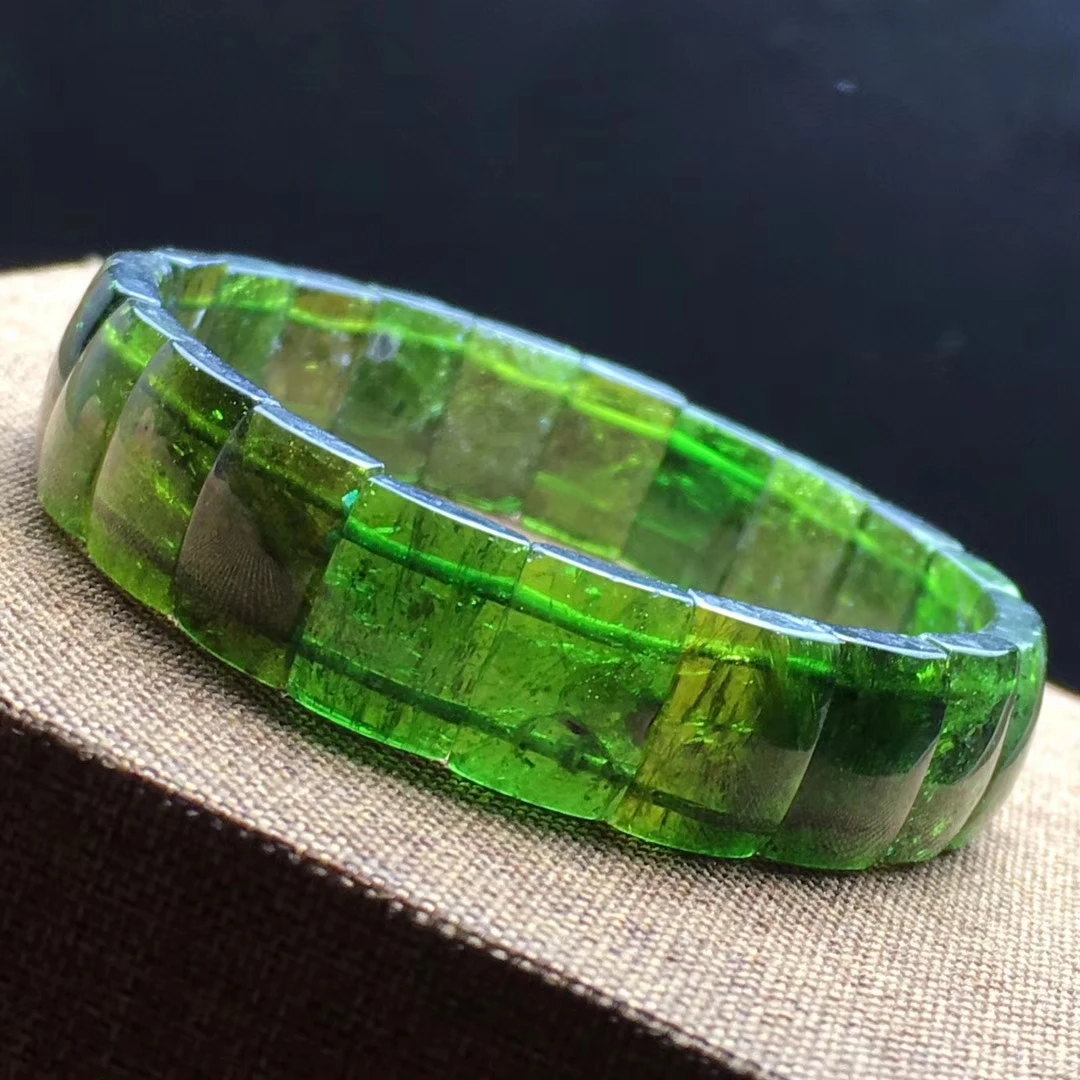 Natural Green Tourmaline Quartz Bracelet Clear Rectangle Beads 14x9mm Green Tourmaline Stretch Bangle Jewelry AAAAAAA