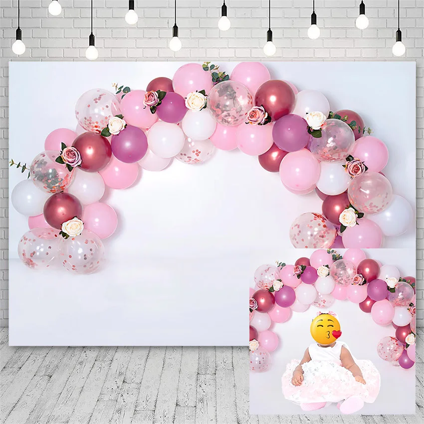 Avezano Pink Backdrops Birthday Balloon Flowers Princess Girl Portrait Photography Backgrounds For Photo Studio Photozone Decor