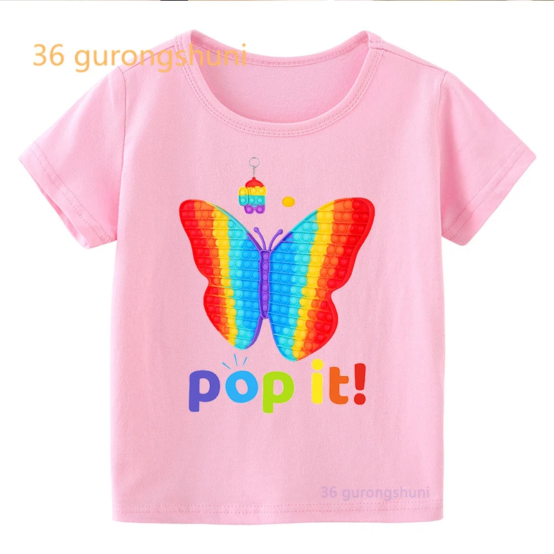 t shirt boys t shirts Pop Apple Pop it kids tshirt Butterfly funny pink t-shirts summer tops for girls It children clothes