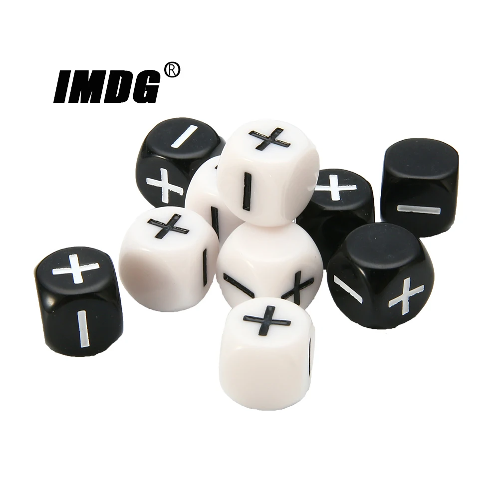 5pcs/Pack Plus Minus Signs Dice 16mm Black White Resin Mathematics Calculation + - Dice #16 Round Corner Teaching Dice