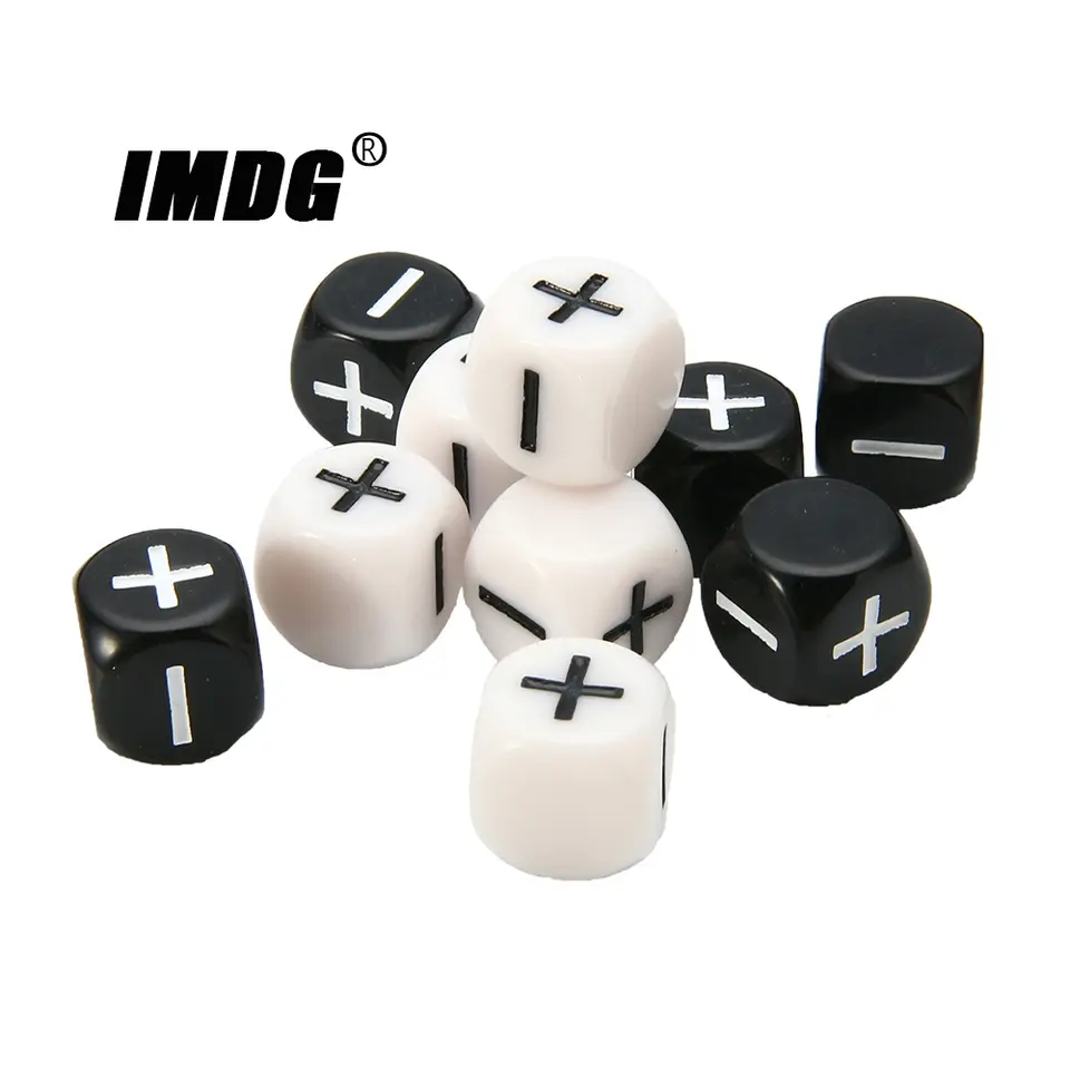 Plus Sign Dice 5pcs/Pack Plus Minus Signs Dice 16mm Black White Resin Mathematics ...