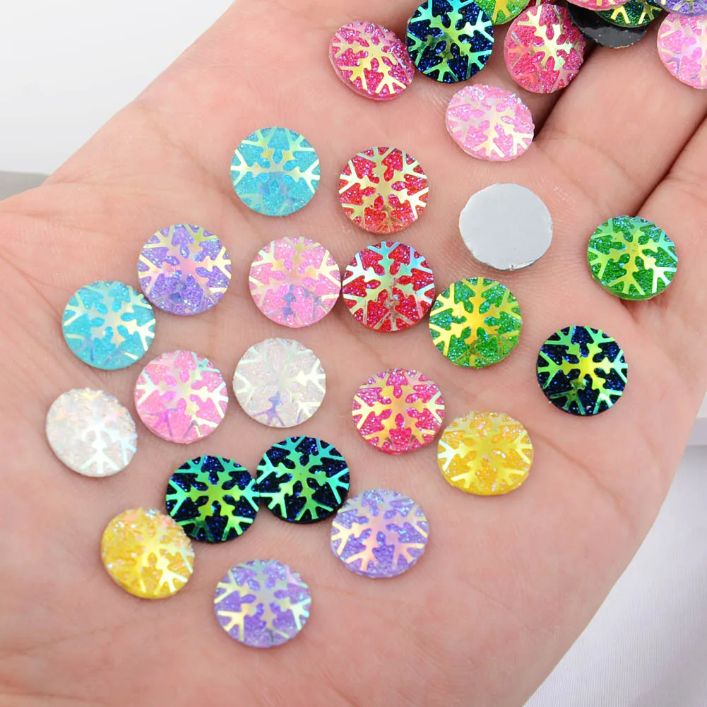 BOLIAO AB Color 40Pcs 12mm (0.47In) Round Resin Rhinestones Snowflake Flatback Mix Color Bags/Shoes Decoration Glue Not Hole