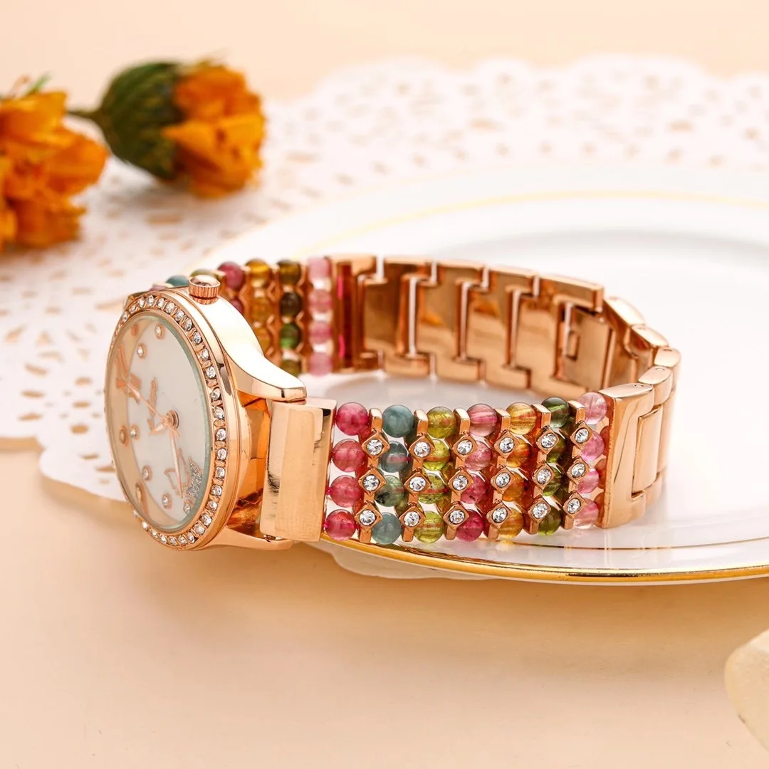 natural tourmaline stone bracelet & 33mm watch DIY jewelry for woman waterproof watch for summer beach wholesale !