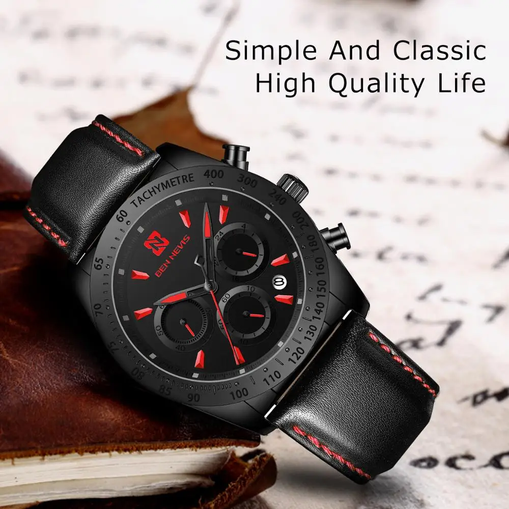 BEN NEVIS Leather Wrist Watch Man, Chronograph Creative Watch, Waterproof Date Men\'s Sports Watches Box Dropshipping BN6011G