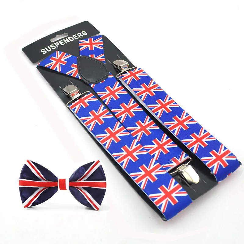 

Fashion England British Flag 3.5 Cm Wide Suspender Bow Tie Set Men Unisex Office Casual Brace Gallus Gift Cravat Formal Dress