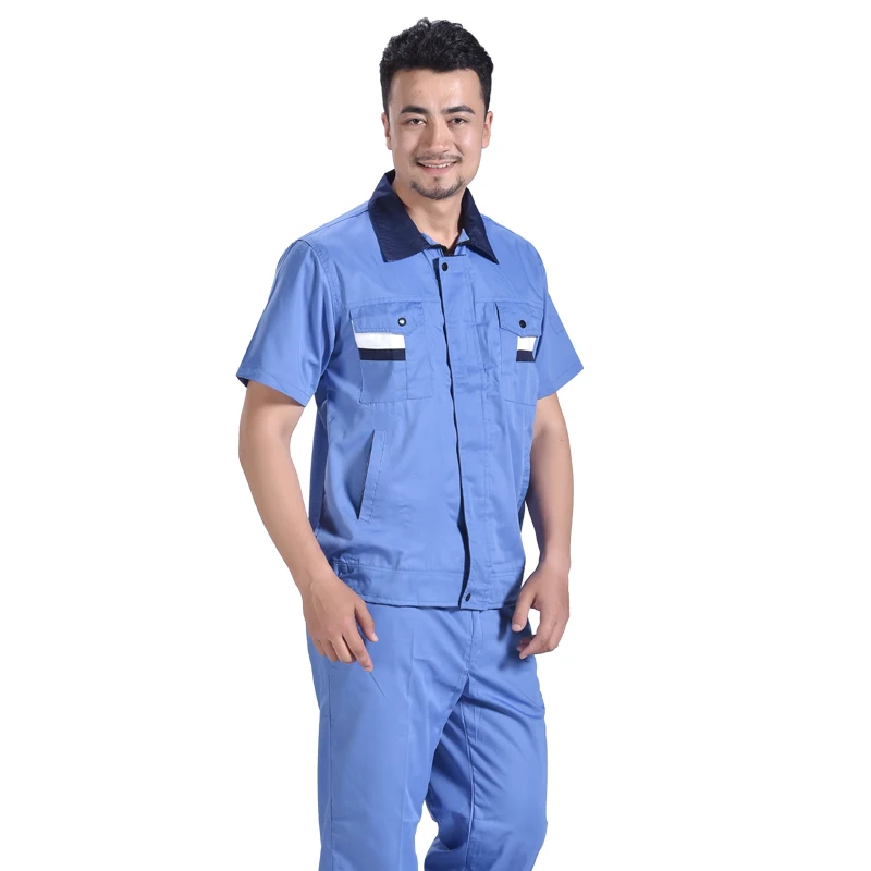 Arbeiter Männer Fabrik Werkstatt Sommer Uniformen Arbeits kleidung Set dünne kurz ärmel ige Overall kostenlose Schiff Autore paratur verschleiß fest