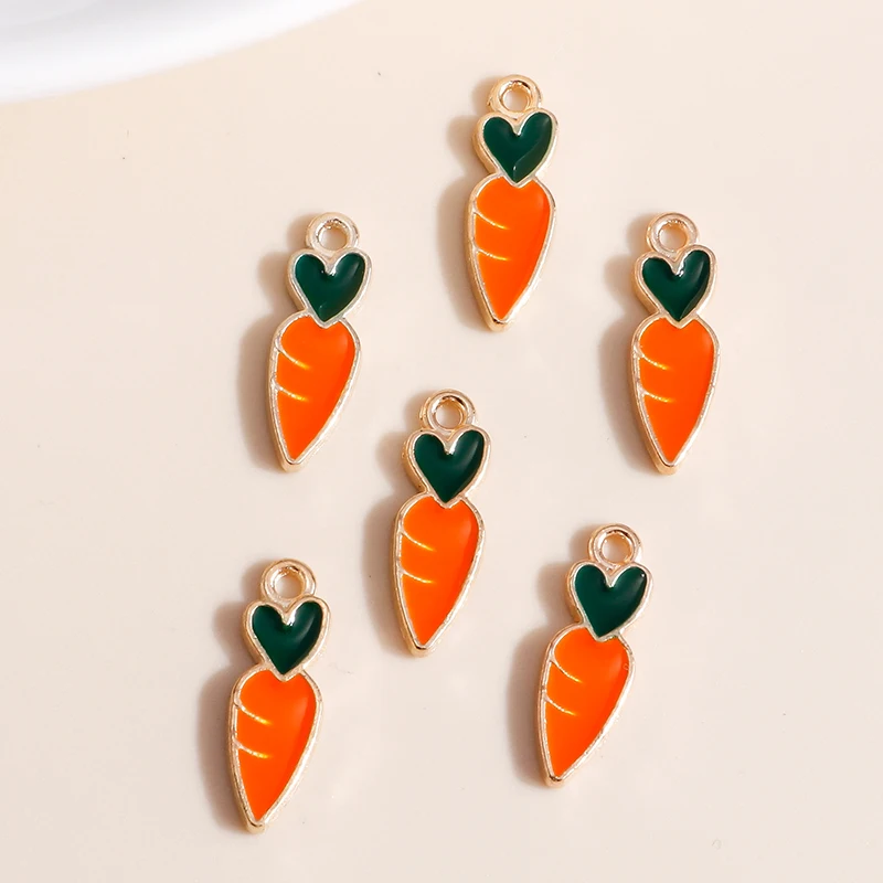 10pcs/lot 5*16mm Mini Carrot Charms for Earrings Pendants Necklaces Making Cartoon Enamel Heart Charms DIY Jewelry Accessories