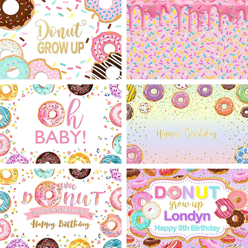 

Donut Custom Backdrops Sweet Girl Birthday Party Oh Baby Shower Chocolate Pink Photography Backgrounds Photo Studio Props Decor