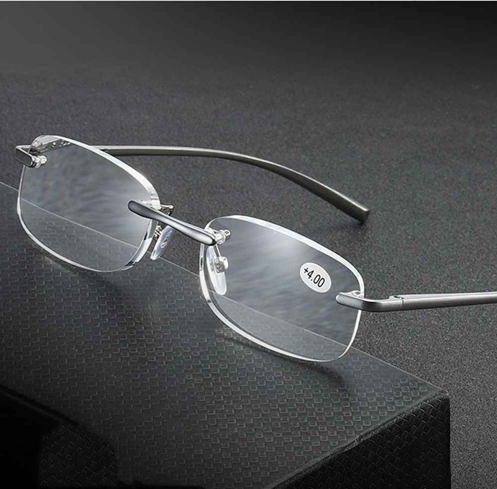 Women Men Al-mg Alloy Frame High Quality Ultralight Commercial Rimless Reading Glasses +0.75 +1 +1.25 +1.5 +1.75 +2 +2.25 to +4