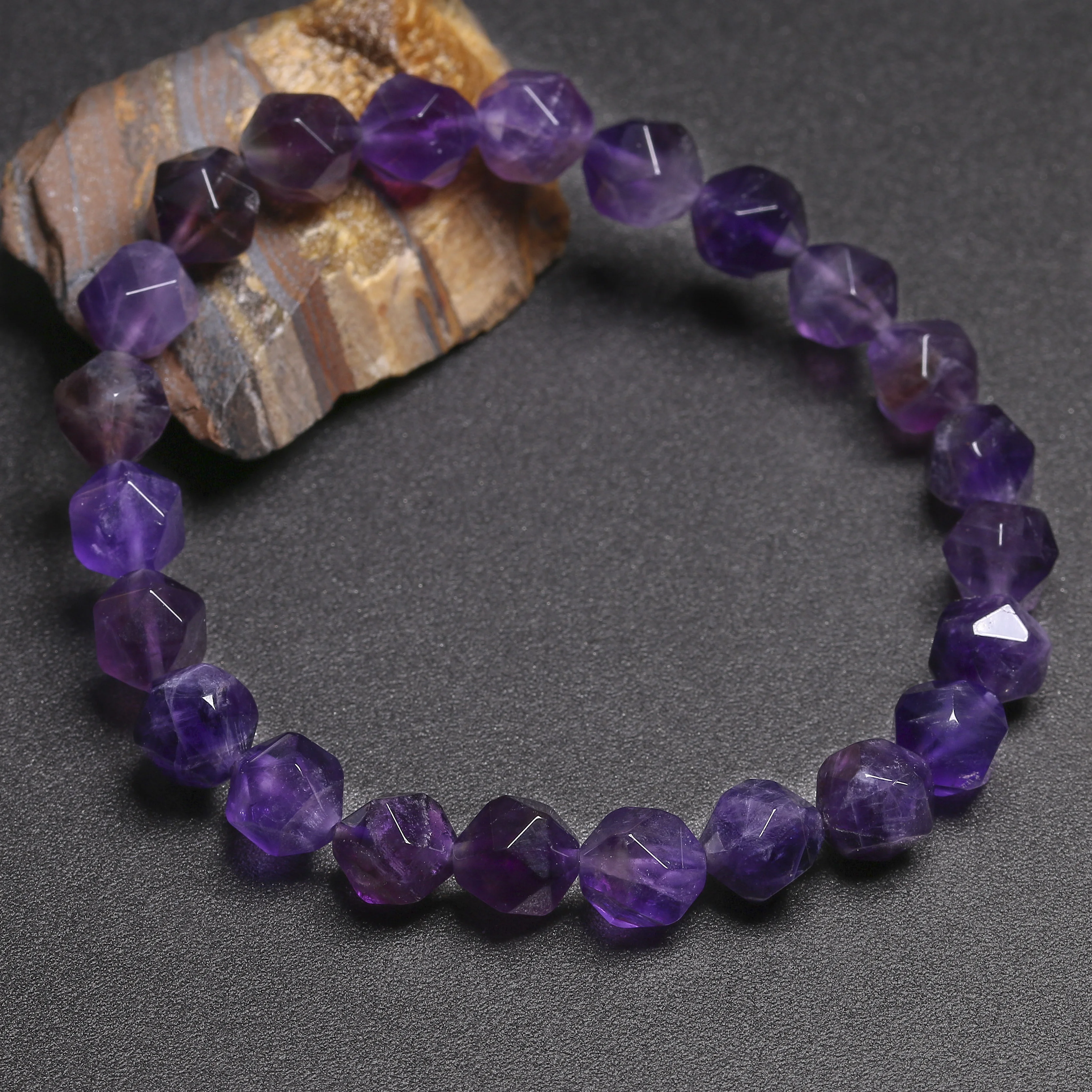 Women Bracelets Natural Amethyst Bracelet Cut Surface Couple Natural Stone Bracelet