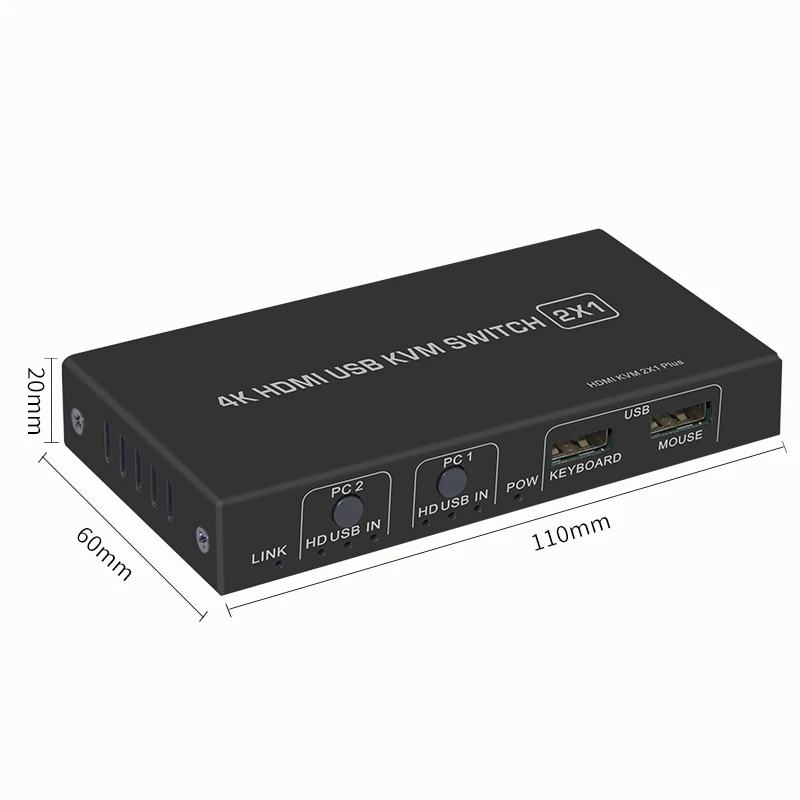 Commutateur KVM HDMI 4 K, 2-en-1, USB, HDMI 1.4, séparateur, Support de réveil à distance, pour clavier, souris, imprimante, moniteur