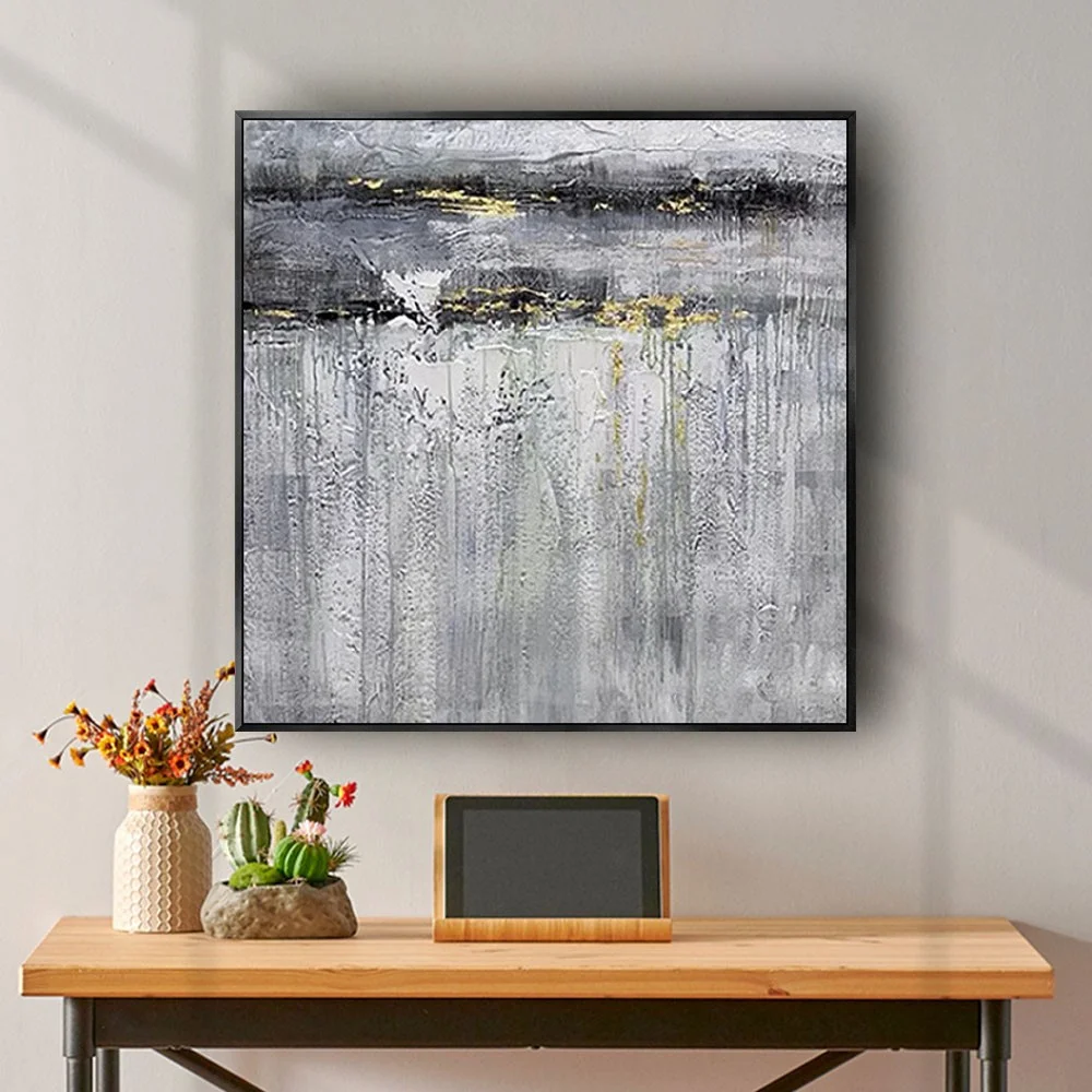 100% Hand-painted Gray Oil Paintings Textured Old Retro Abstract Vintage Dark Grey Canvas Painting For Home Living Room Decor