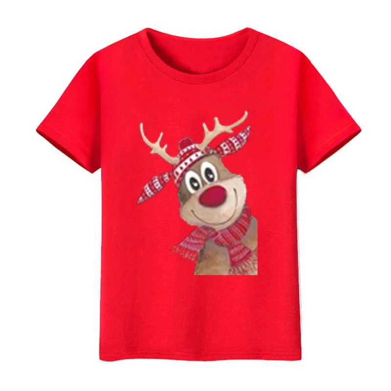 Christmas Reindeer Family Matching Clothes Mother Father Daughter Son Kid Baby T-shirt Christmas Family Gift Red Short Sleeve