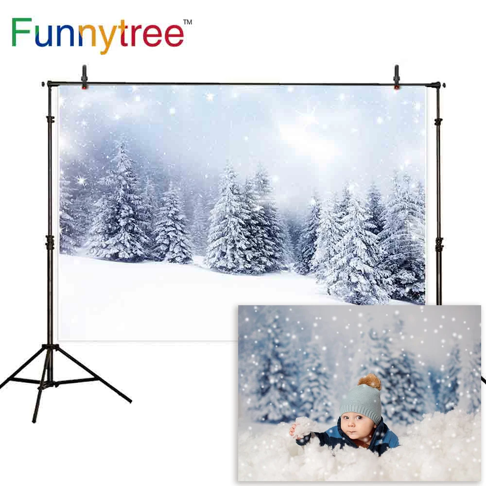 

Funnytree background for photo winter outdoor snow slope scene pine trees white christmas backdrop photocall boda wallpaper