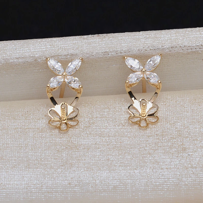 18K Gold AU750 Earrings Mountings Findings Mounts Base Jewelry Settings Accessories Part for Pearls Jade Agate Coral Crystal