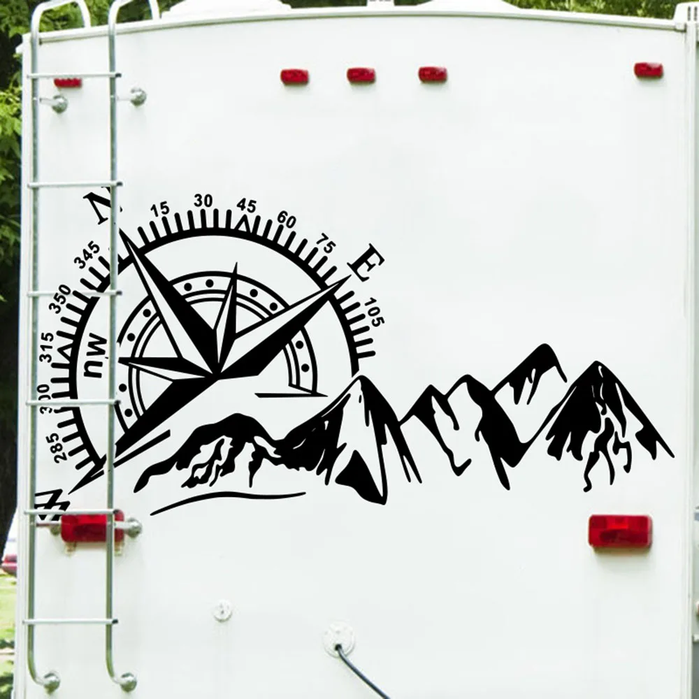 Büyük Pusula Gül Dağ Camper Rv Duvar çıkartma Jeep Off-Road kamp araba çadırı Oto Kamyon Vinil Yatak Odası