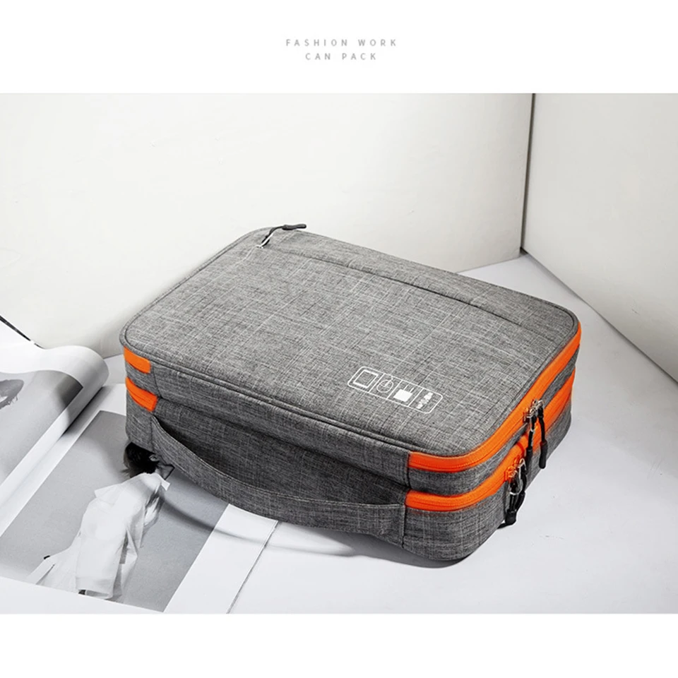 Bolsa de juego de accesorios electrónicos de doble capa, estuche organizador portátil para iPad, discos duros, Cables, h