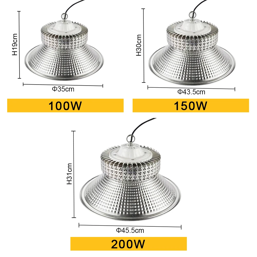 창고 공장 쇼핑몰 차고 고휘도 천장 교수형 조명 220V / 110V / 230V 용 SANDIY 하이 베이 라이트 200W 작업장 LED 조명 100W 150W 강력한 산업 및 광업 램프