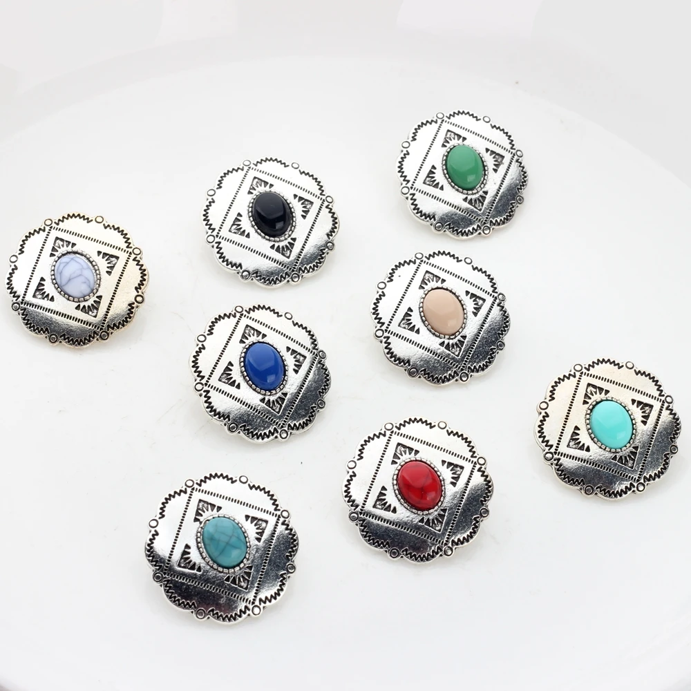 3pcs/lot 30MM Retro Zinc Alloy Charms Pendant Round Flowers  Decorative Concho Button For DIY Jewelry Accessories