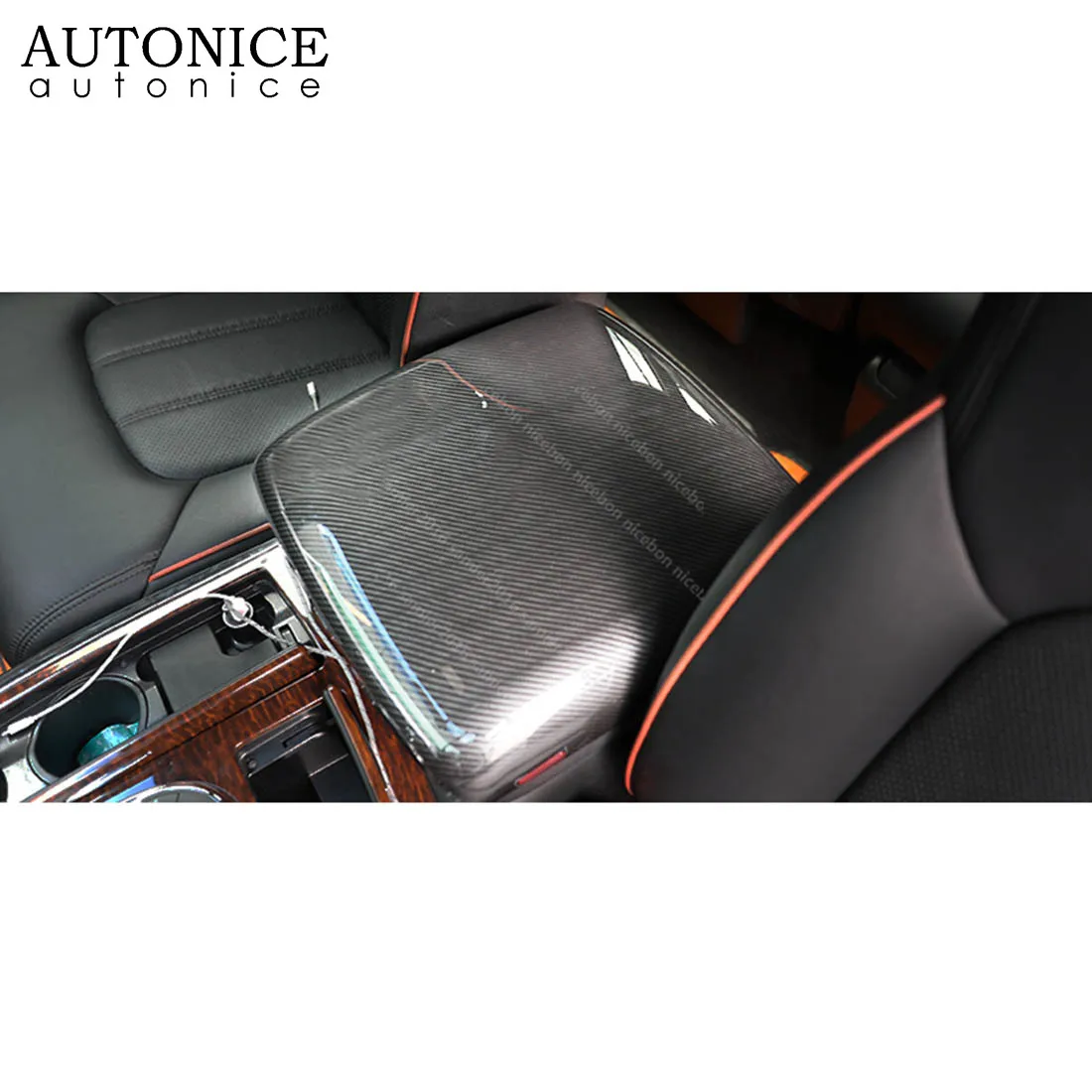 Carbon fiber color Automobile center armrest box rear Trim Fit For Nissan Patrol Y62 2012 2013 2014 2015 2016 2017 2018 2019