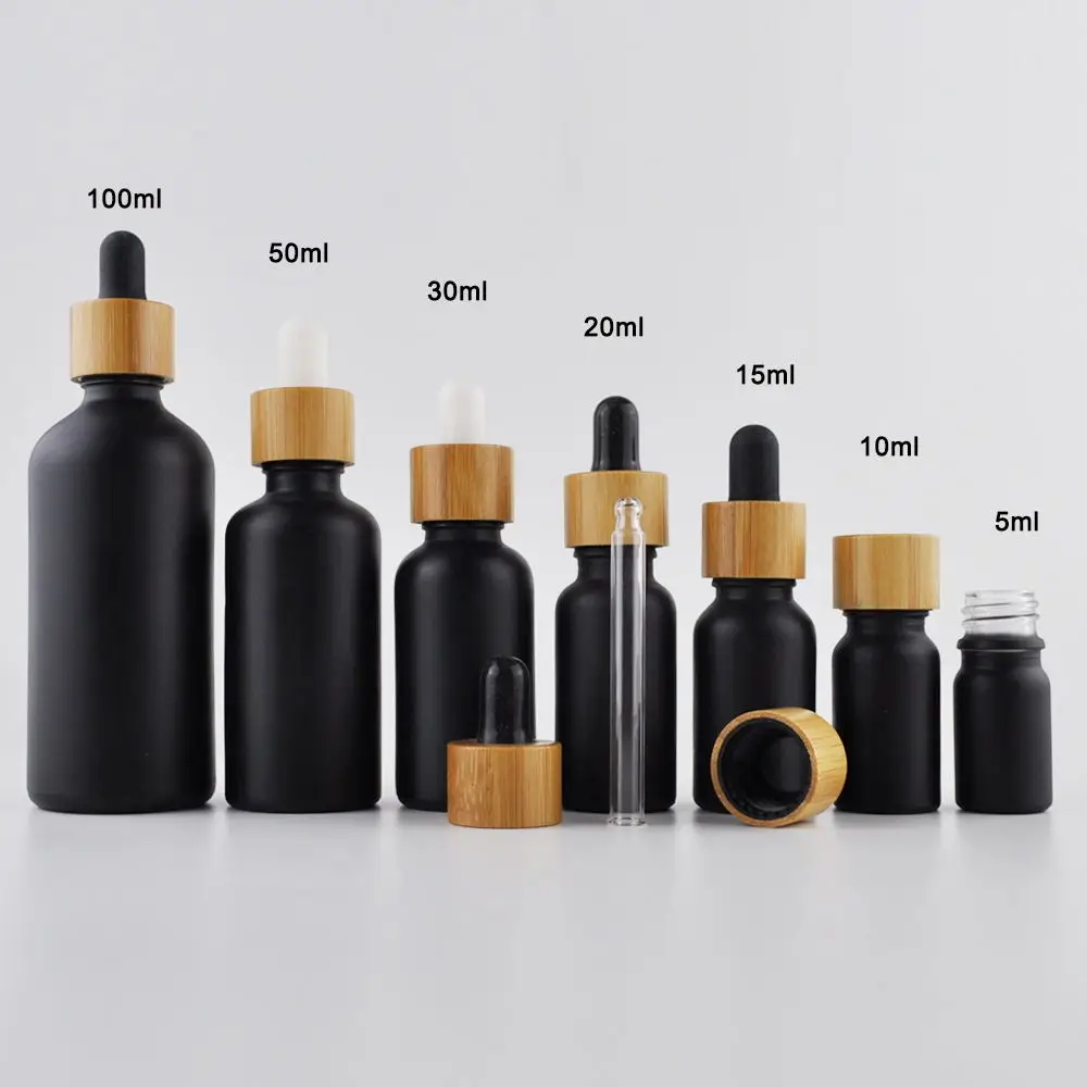 

5ml 10ml 15ml 30ml 50ml 100ml Amber Frosted Glass Dropper Bottle With Bamboo Lid Aromatherapy Liquid Pipette Essential Oil