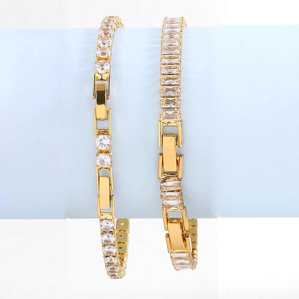 New AAA Cubic Zirconia Stone Tennis Bracelets Gold Color Stainless Steel Metal Chain Bracelet for Women Punk Hip Hop Jewelry