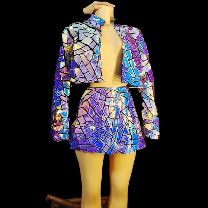 Robe Courte Violette et Bleue à Paillettes pour Femme, Costume de Chanteur, Danseur, Bar, Discothèque, Scène, ixd'Anniversaire, Bal de Promo