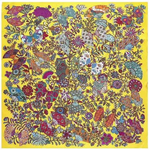 Luxury Brand Twill Silk Scarf Women Square Scarves Branches And Flowers Silk Scarf&Shawls Wraps Hijab 130*130CM