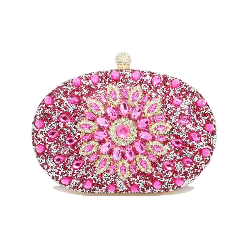 New Desingner Multicolor Bags Royal Fashion Handbags Women Evening Wedding Party Purse Red Crystal Diamond Flower Wallet