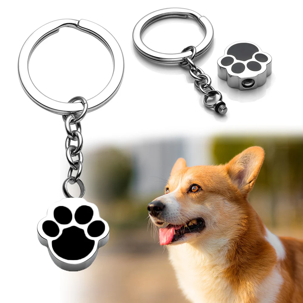 Stainless steel dog paw print urn keychain cremation jewelry for ash holder keepsake funeral souvenir beloved pet