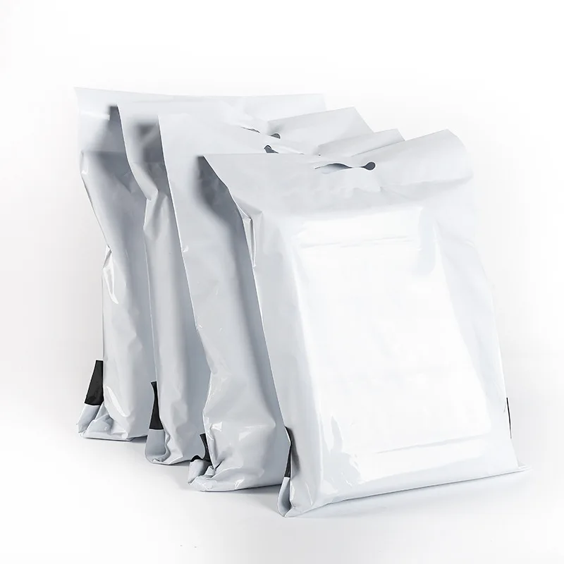 Poly Mailer White Courier Storage Bag Waterproof Plastic Shipping Bag with handle Express Packaging Pouches Tote Bags 100Pcs