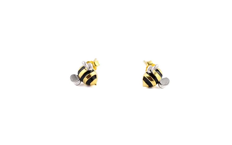 RETTI Gold Color Bees Stud Earrings For Women Fashion Girl Gift 925 Sterling Silver Jewelry allergy