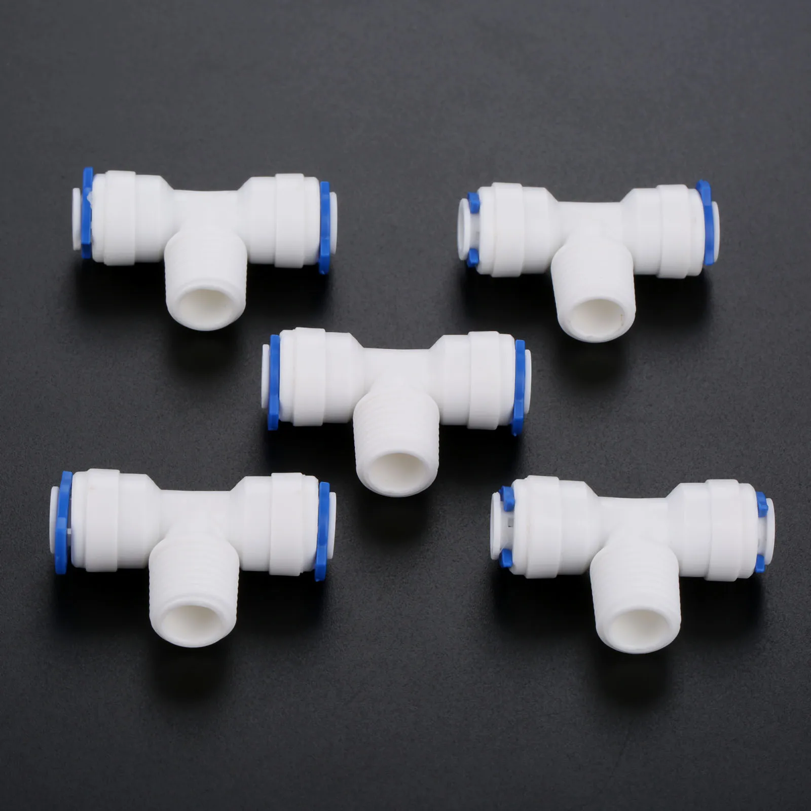 5Pcs 1/4 "Od Slang Tot 1/4" Bsp Buitendraad Ro Water Plastic Pijp Snelkoppeling Omgekeerde Osmose systeem Montage T Vorm Tee