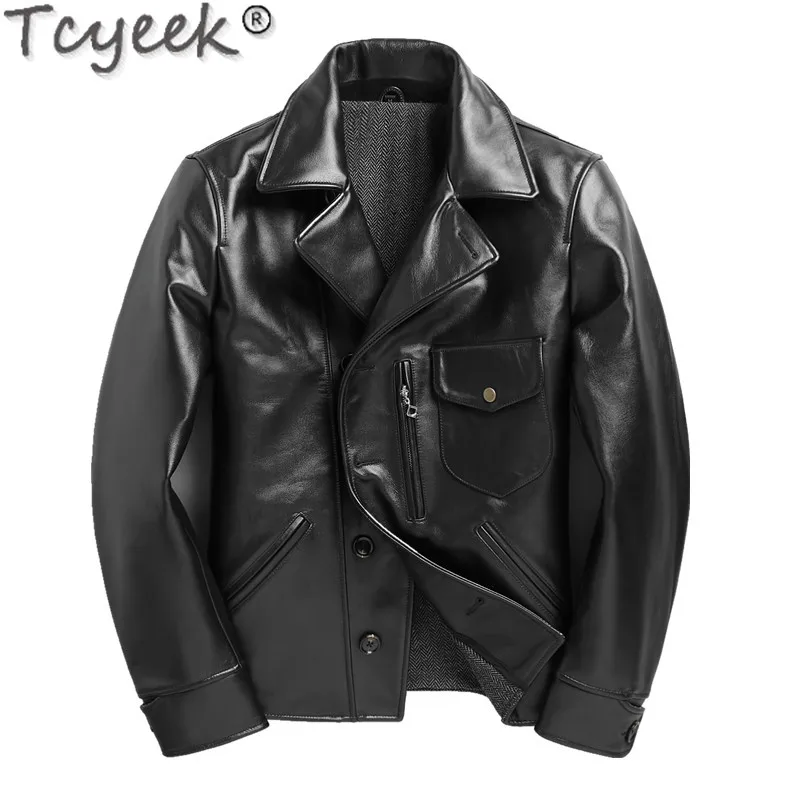 Short Genuine Leather Jacket Men 100% Cowhide Mens Jackets and Coats Motorcycle Clothing Spring Autumn 2021 Veste Homme 4