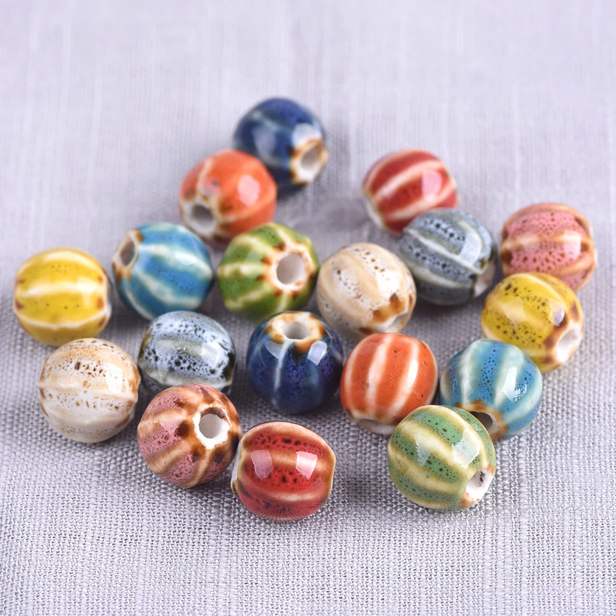 

10pcs Round Pumpkin Shape 12mm Fancy Glaze Ceramic Porcelain Loose Spacer Beads Lot For Jewelry Making DIY