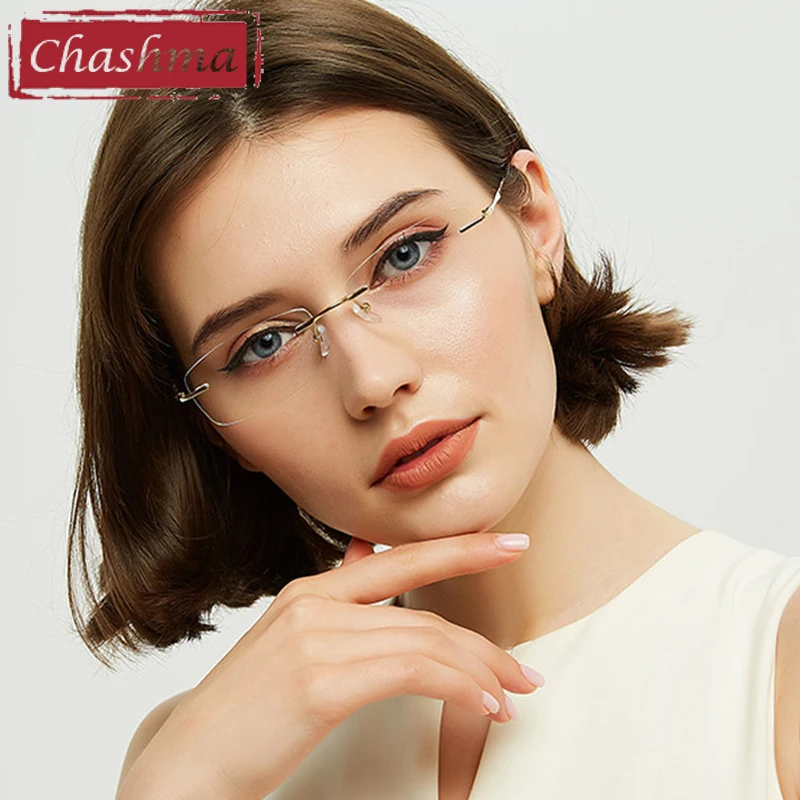 

Women Titanium Frame RX Prescription Lenses Men Rimless Optical Light Weight очки для близорукости Anti Blue Ray Glasses