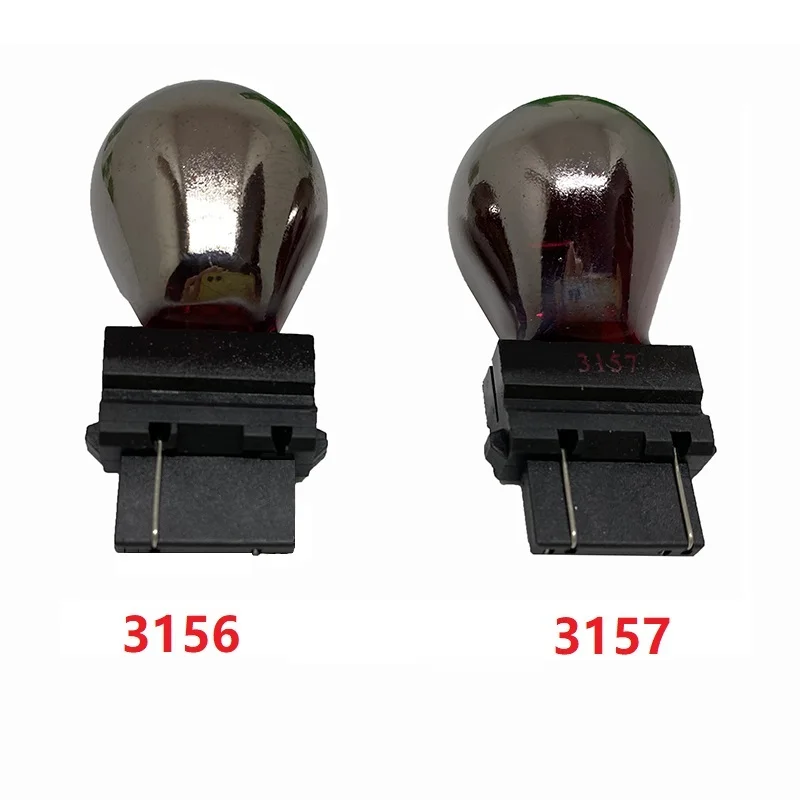 2pcs Silver / Chrome T25 3157 3156 P27/7W P27W Glass Bulbs Car Brake Reverse Light Lamp Turn Signal halogen light Amber red