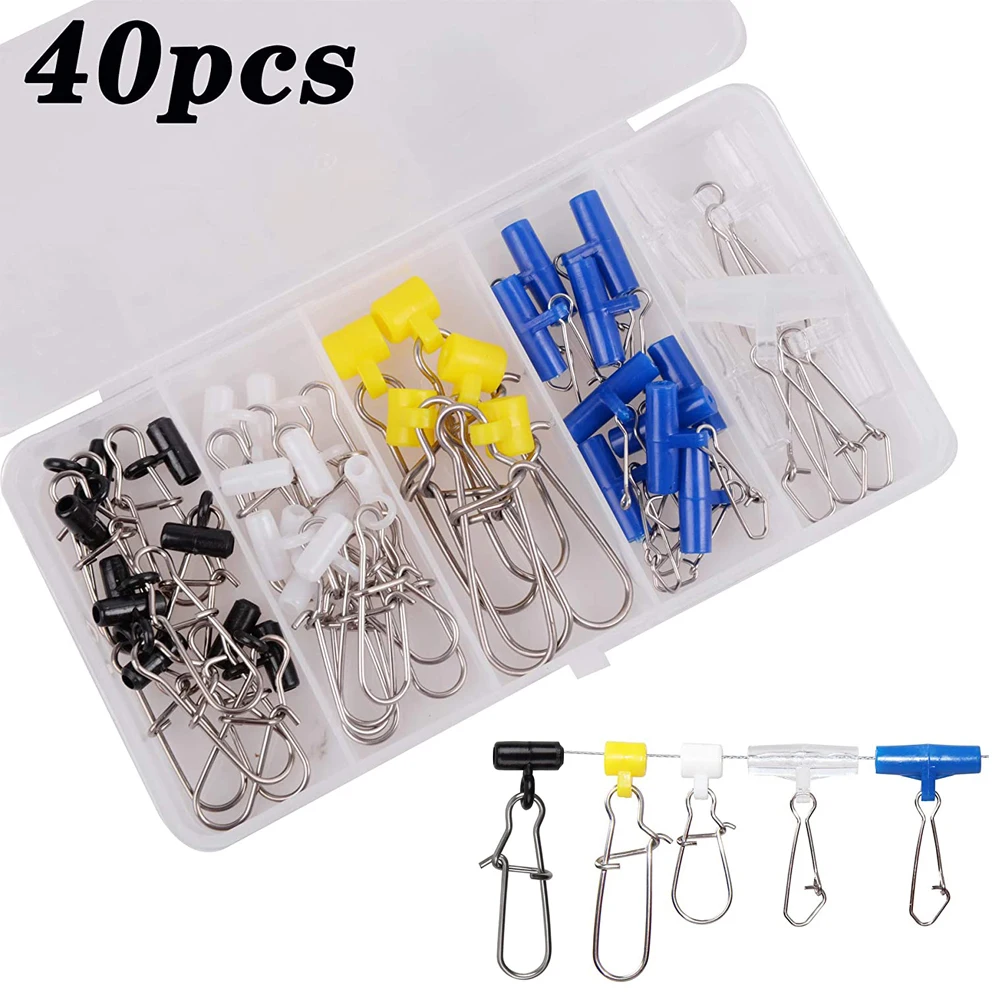 40Pcs Fishing line Sinker Slide with Duo Lock Snap Fishing Sinker Weight swivels Sliders for Surf Fishing Catfish Rigs Connector