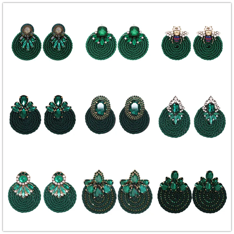 38 تصاميم أقراط جديد أخضر اللون كريستال/حجر الراين هندسية قلادة إسقاط أقراط Vintage مجوهرات اكسسوارات للنساء #2