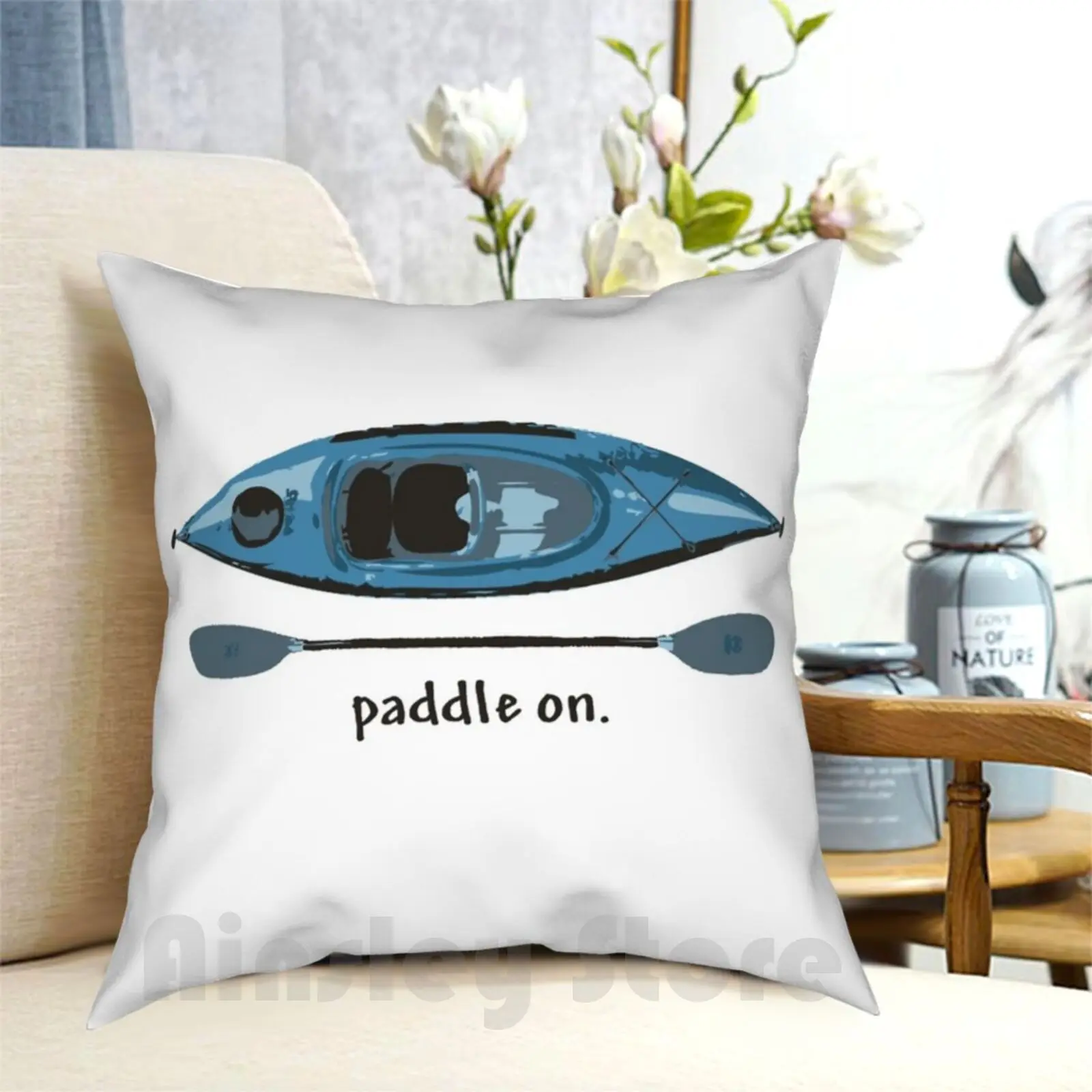 Blue Kayak With Paddle Illustration , And 