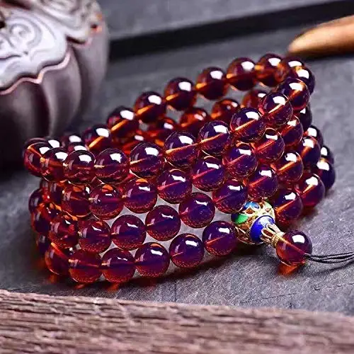 Genuine Natural Blue Amber 108 Beads Bracelet Dominican Violet Wax 6mm Women Real Amber Crystal Fashion Reiki Stone AAAAA