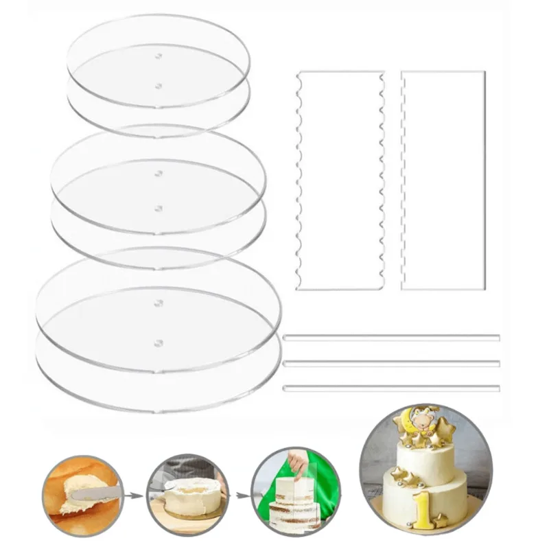 Transparent Acrylic Round Cake Pan Set Cream Cake Baking Craft Tool Cake Decorating Tools Baking Accessories