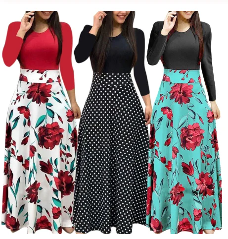 

Plus Size Women Autumn Print Stitching Flower Casual Long Party Dress 2023 Vestidos Bodycon Elegant Sexy Woman Maxi Dress Femme