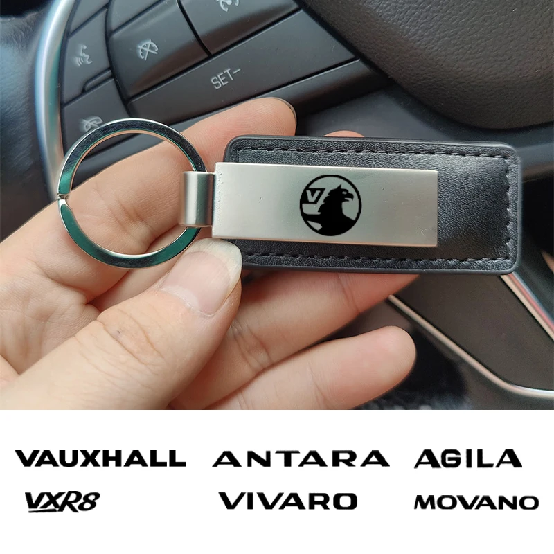 New leather metal car key chain keychain car key ring for Vauxhall Astra Mokka X Corsa Meriva Vxr8 Gts Vectra Viva car styling