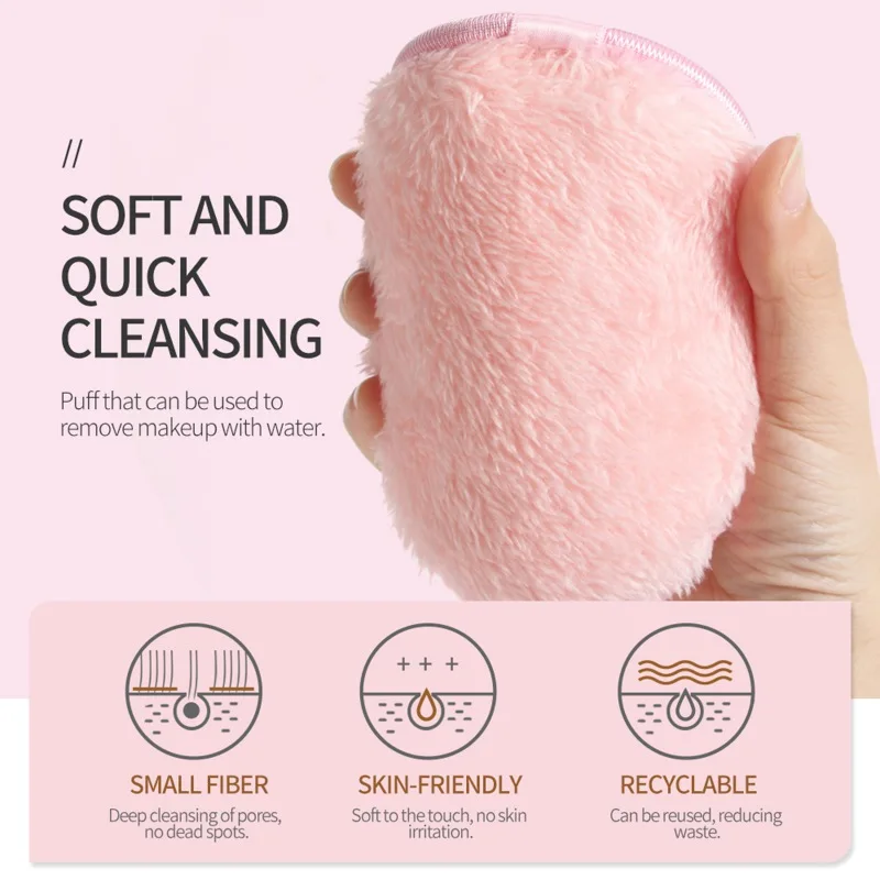 3 Pink Multi-function Cleaning Puff Makeup Remover Pads Reusable Rounds Soft Facial Cleaning Double-Side Washable Make Up Puffs