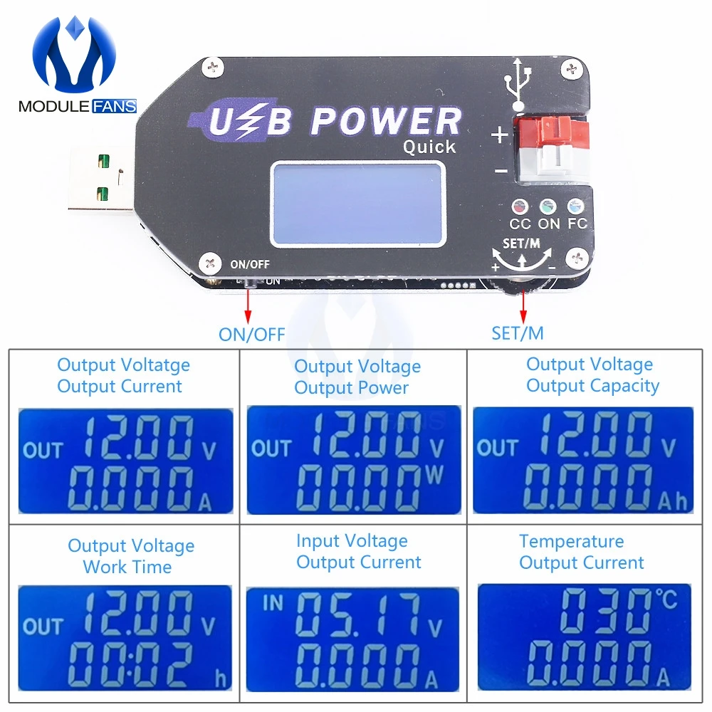 QC3.0 QC2.0 USB LCD Digit Adjustable Step Up Boost Power Supply Module CC/CV DC-DC 4-13V to 1-30V Converter Mobile Fan Governor