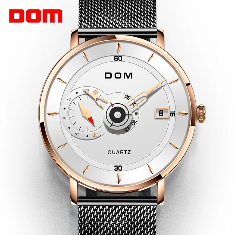 

DOM New Sport Mens Watches Top Brand Luxury Full Steel Quartz Clock Waterproof Big Dial Watch Men Auto Male Wristwatch M-1299