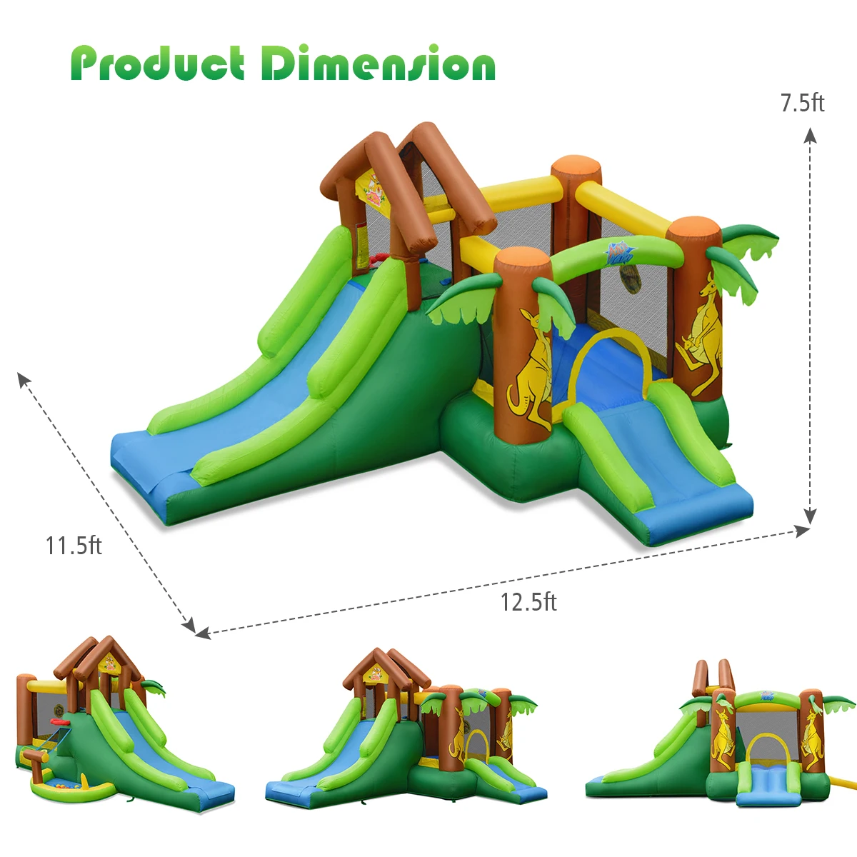 Inflatable Jungle Bounce House Kids Dual Slide Jumping Castle Bouncer w/ Bag