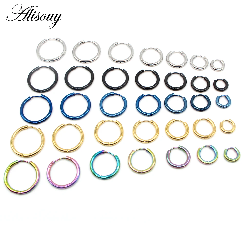 Alisouy 2pcs Stainless Steel 1.6/2/2.5/3/5mm Thick Women Men Circle Clip Round Hoop Earrings Ear Helix Punk Piercing Jewelry