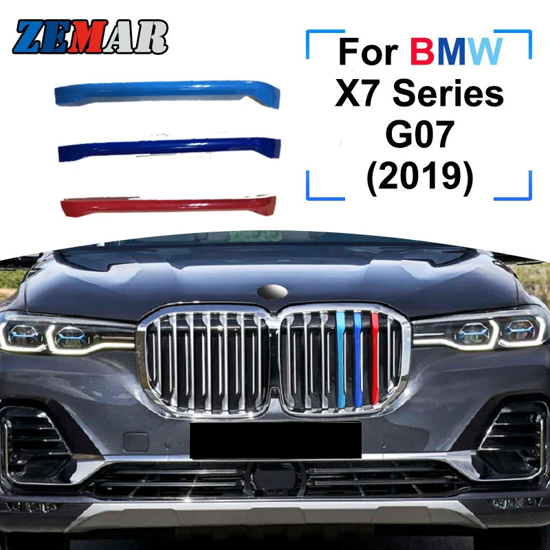 ZEMAR 3pcs ABS For BMW X7 G07 2019 2020 2021 2022 Car Racing Grille Strip Trim Clip M Power Performance Car-Styling Accessories